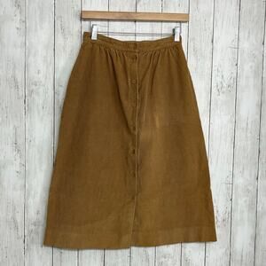 Vintage Amherst Sport Brown Corduroy Button Down Midi USA Cotton Blend Skirt 8